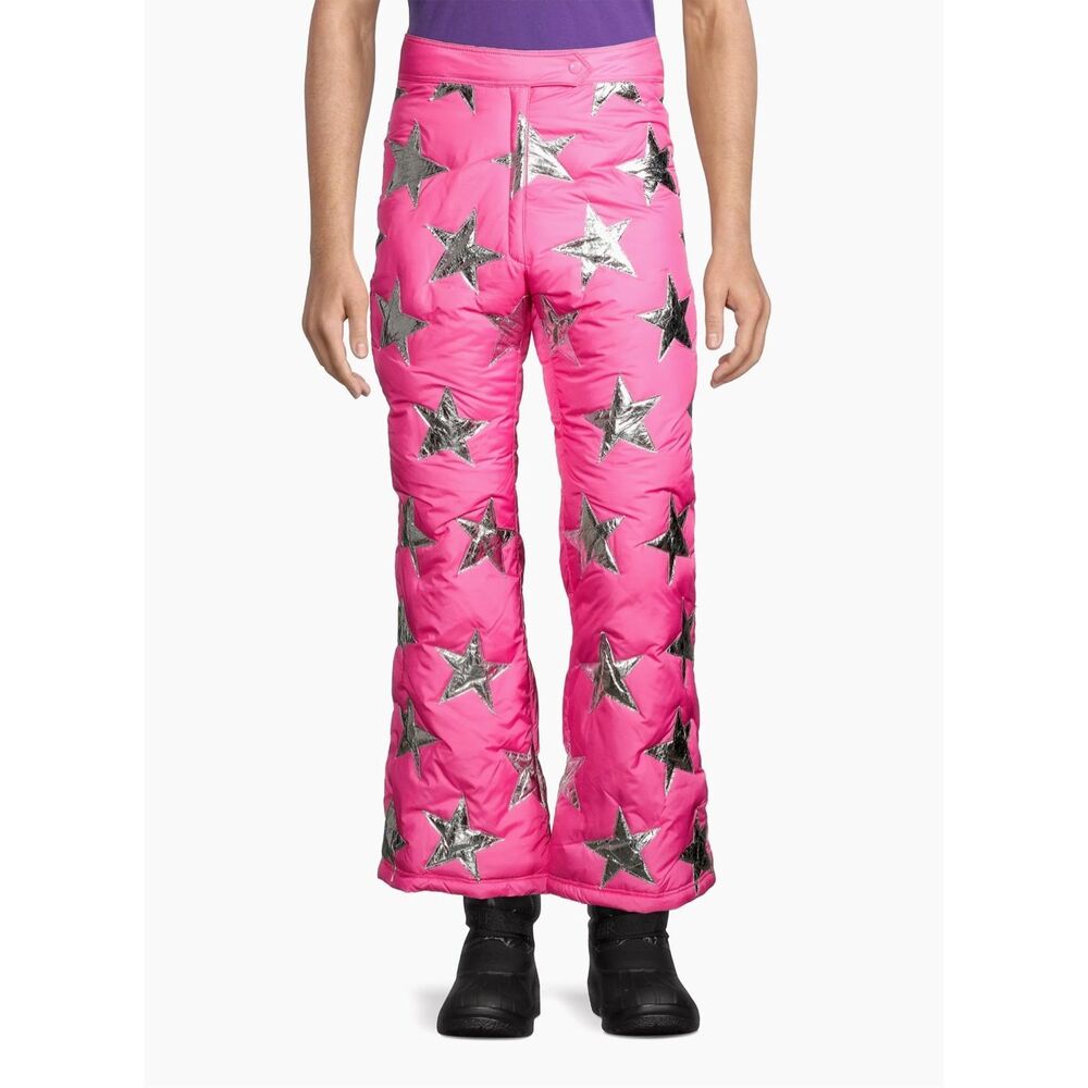 NWT ERL Eraldo Metallic Star Print Flared Trouser Pink Silver Size Medium $998